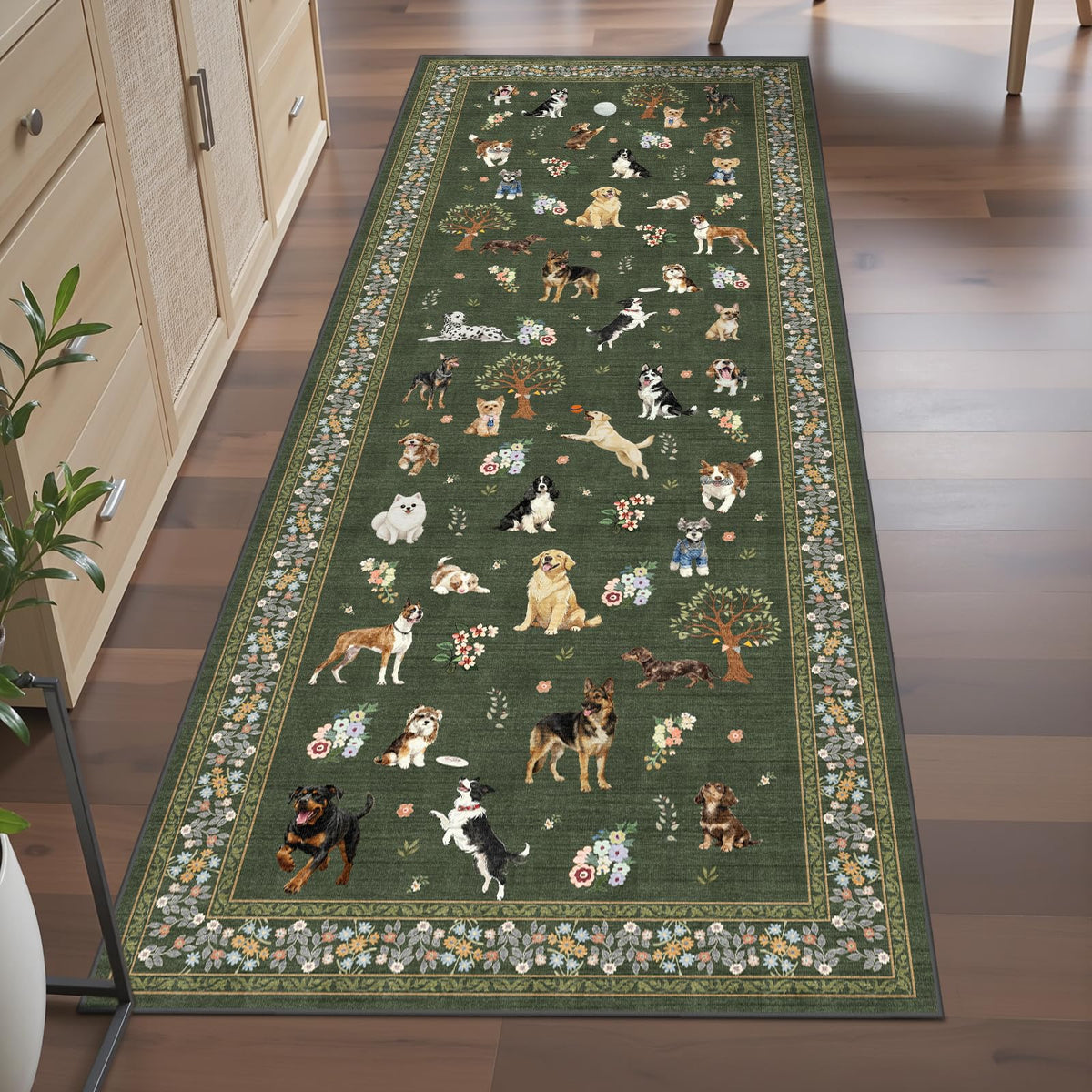 Washable Runner Rug 2x6 Beige Floral, Non Slip for Hallway, Kitchen