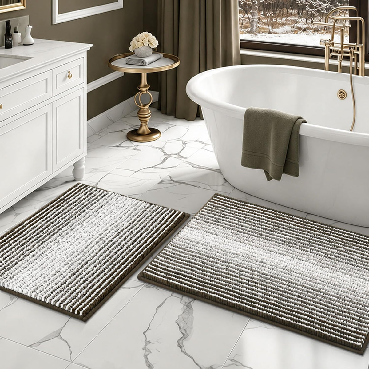 BSICPRO Bathroom Rugs Sets 2 Piece, Non Slip Boho Bath Mats, Beige