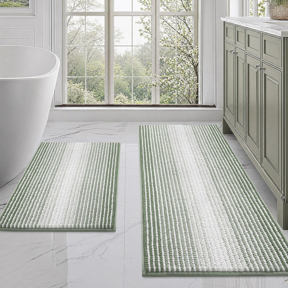 BSICPRO Bathroom Rugs Sets 2 Piece, Non Slip Boho Bath Mats, Beige