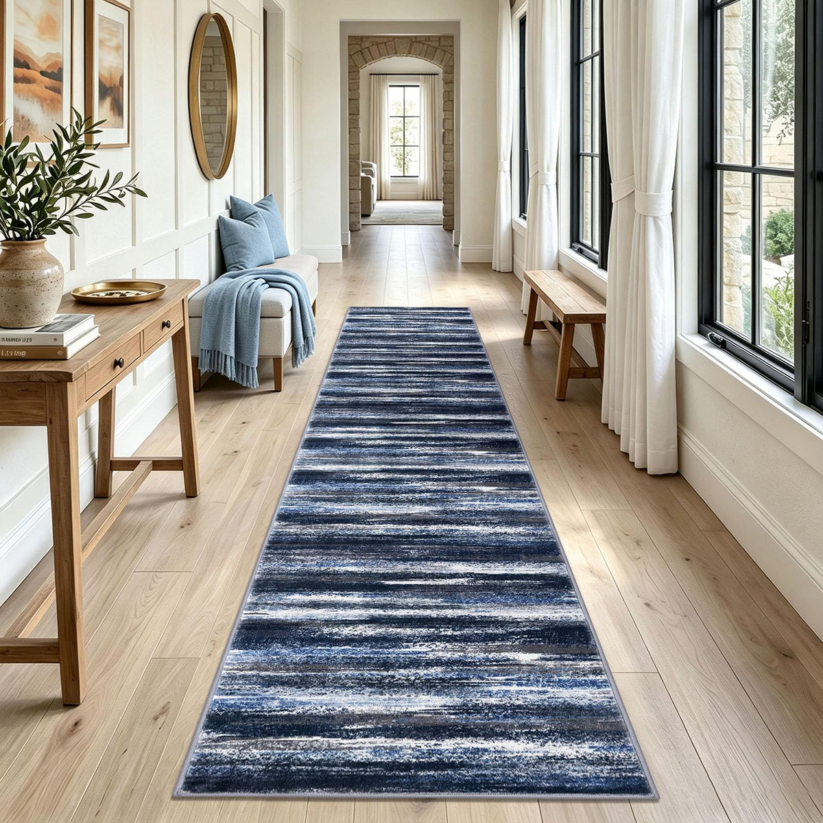 Lansny Modern Abstract 2x5 Runner Rug Non Slip Washable Kitchen Rugs