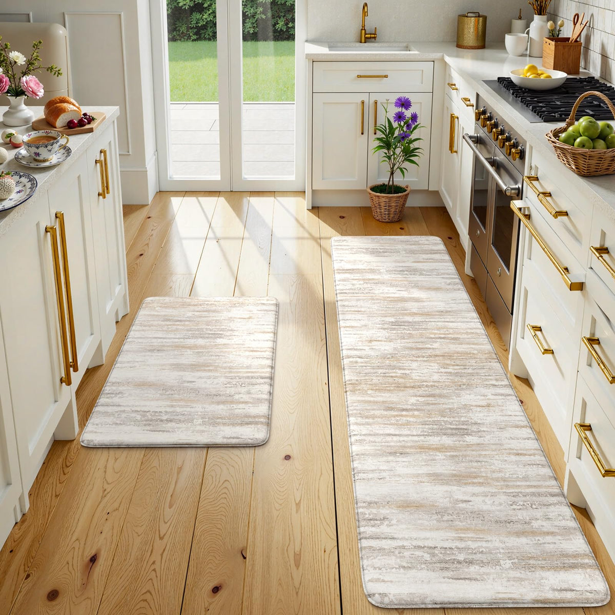 KIMODE Anti Fatigue Kitchen Mats for Floor 2 Piece, Abstract Kitchen Rugs