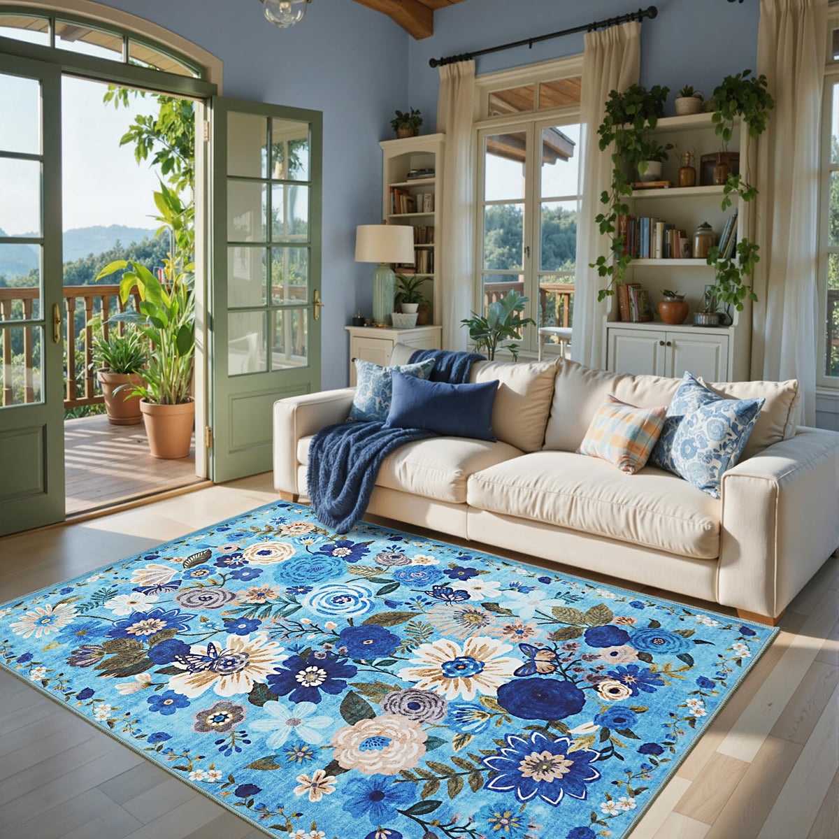 Washable Runner Rug 2x6 Beige Floral, Non Slip for Hallway, Kitchen