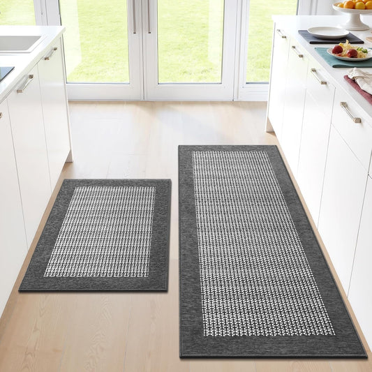 StepRite Kitchen Rugs 2 PCS, Kitchen Mats for Floor, 20"X32"+20"X47", Grey
