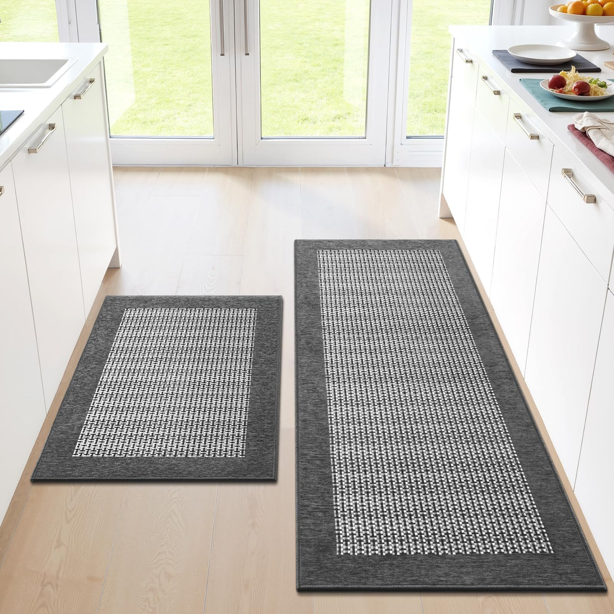 StepRite Kitchen Rugs 2 PCS, Kitchen Mats for Floor, 20"X32"+20"X47", Grey