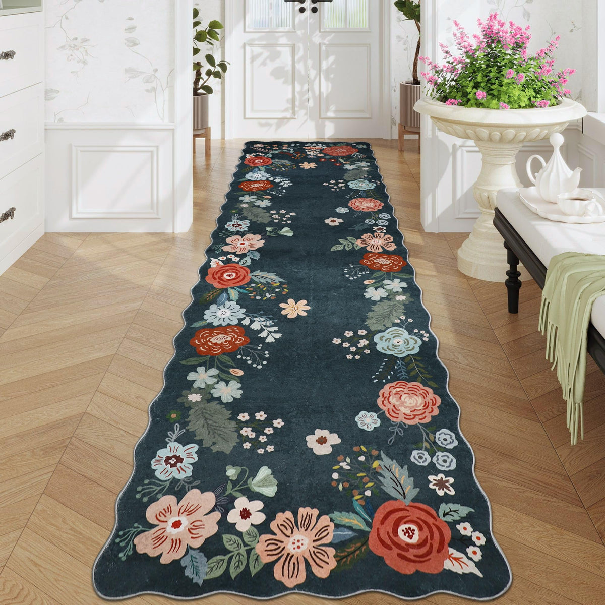 Homcomoda Floral Kitchen Rugs Mats for Floor 3PC, Farmhouse Non Slip Kitchen Rug Runner, Washable Non Skid Kitchen Rugs, Comfort Standing Mat for Laundry, Desk, Bar, Office