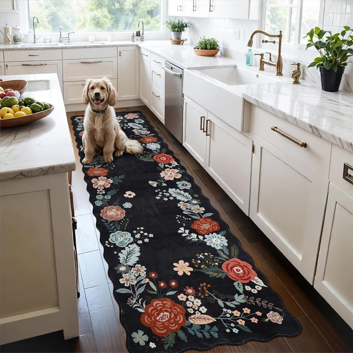 Homcomoda Floral Kitchen Rugs Mats for Floor 3PC, Farmhouse Non Slip Kitchen Rug Runner, Washable Non Skid Kitchen Rugs, Comfort Standing Mat for Laundry, Desk, Bar, Office