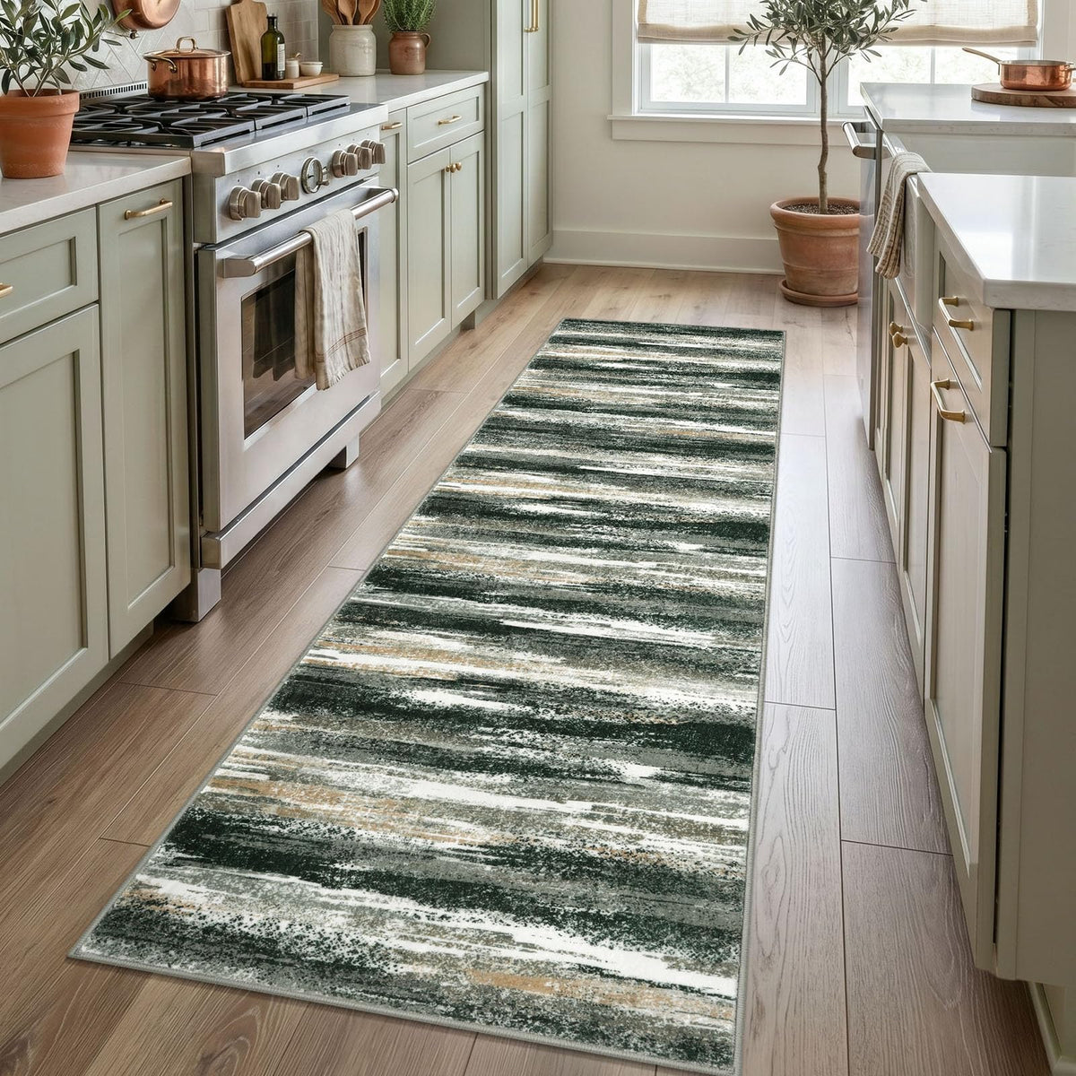 Lansny Modern Abstract 2x5 Runner Rug Non Slip Washable Kitchen Rugs