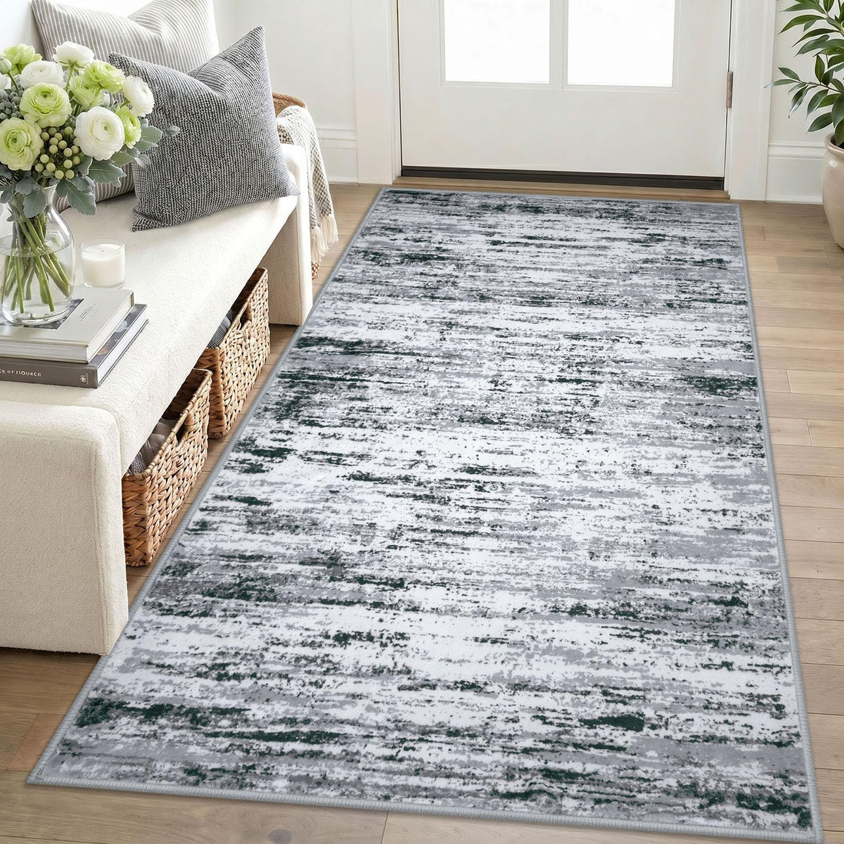 Lansny Modern Abstract 2x5 Runner Rug Non Slip Washable Kitchen Rugs