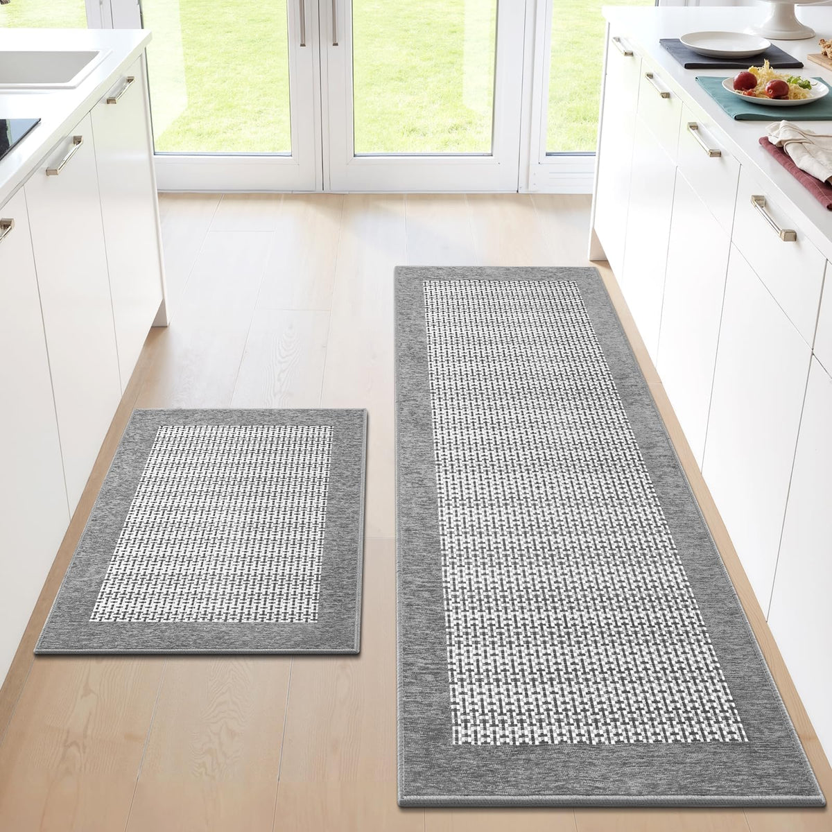 StepRite Kitchen Rugs 2 PCS, Kitchen Mats for Floor, 20"X32"+20"X47", Grey