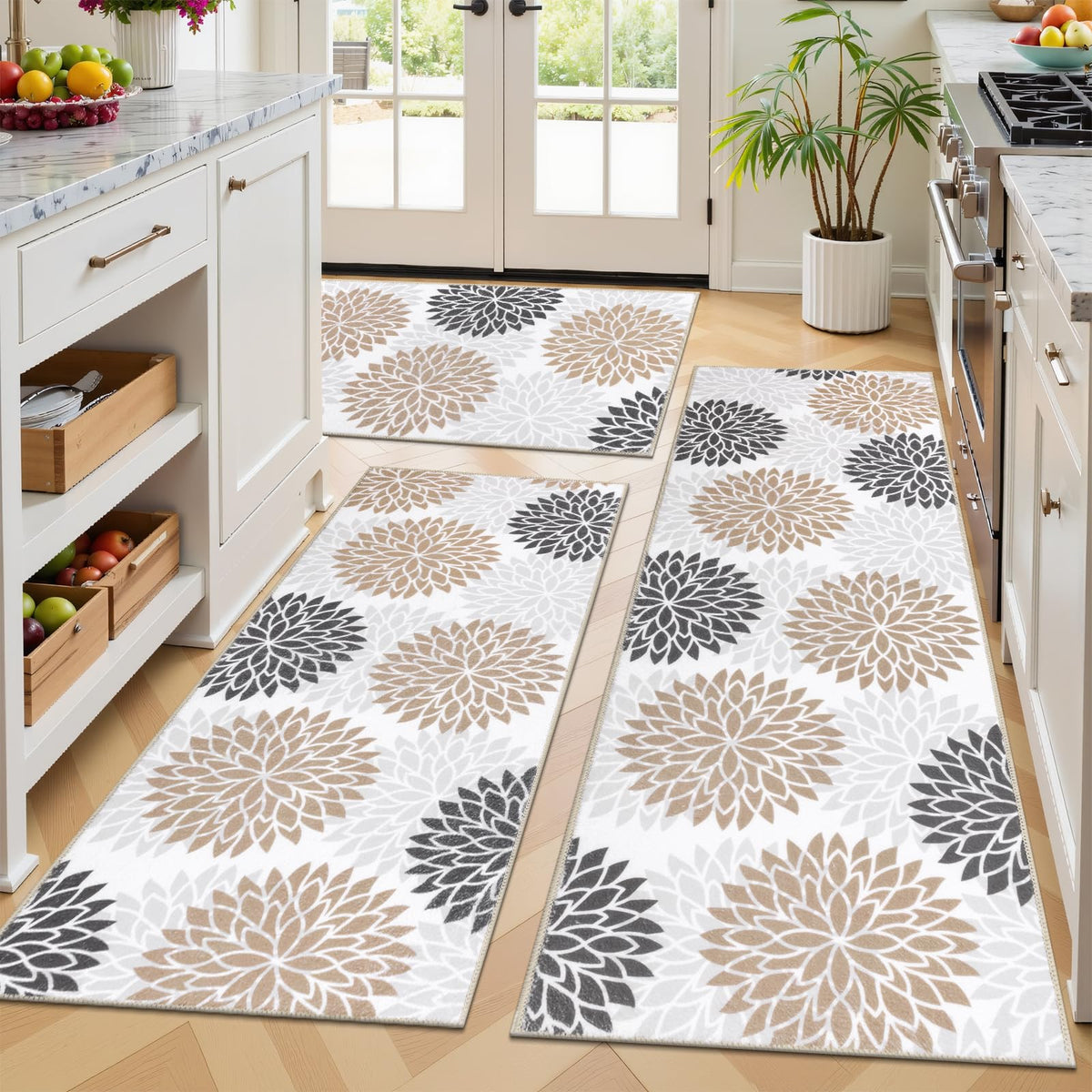 Ileading Kitchen Rugs Set 3 Piece, Non Slip Washable Kitchen Mats for Floor