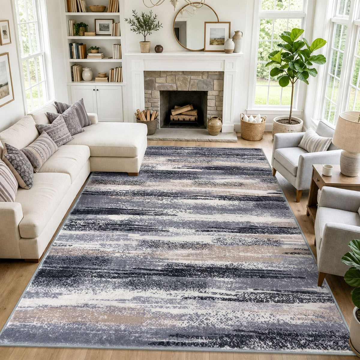 Lansny Modern Abstract 2x5 Runner Rug Non Slip Washable Kitchen Rugs