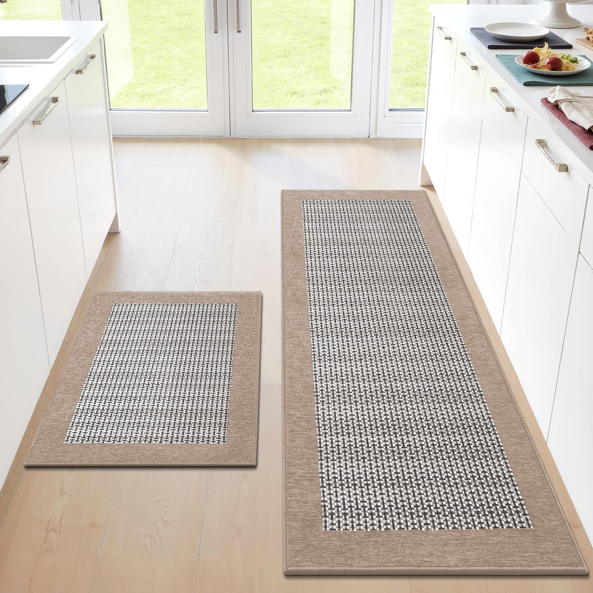 StepRite Kitchen Rugs 2 PCS, Kitchen Mats for Floor, 20"X32"+20"X47", Grey