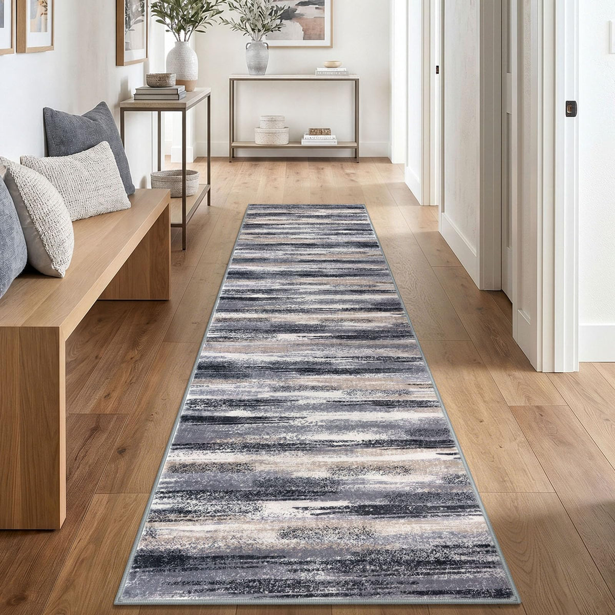 Lansny Modern Abstract 2x5 Runner Rug Non Slip Washable Kitchen Rugs