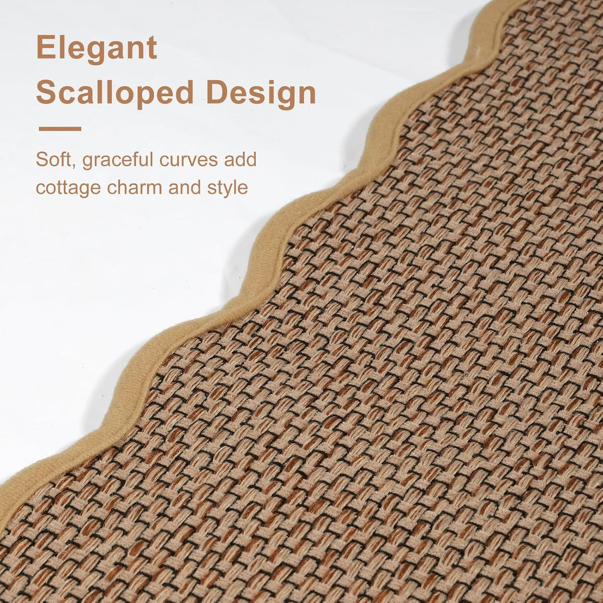 KIMODE Kitchen Rugs and Mats Set of 2 Scalloped Kitchen Mats for Floor