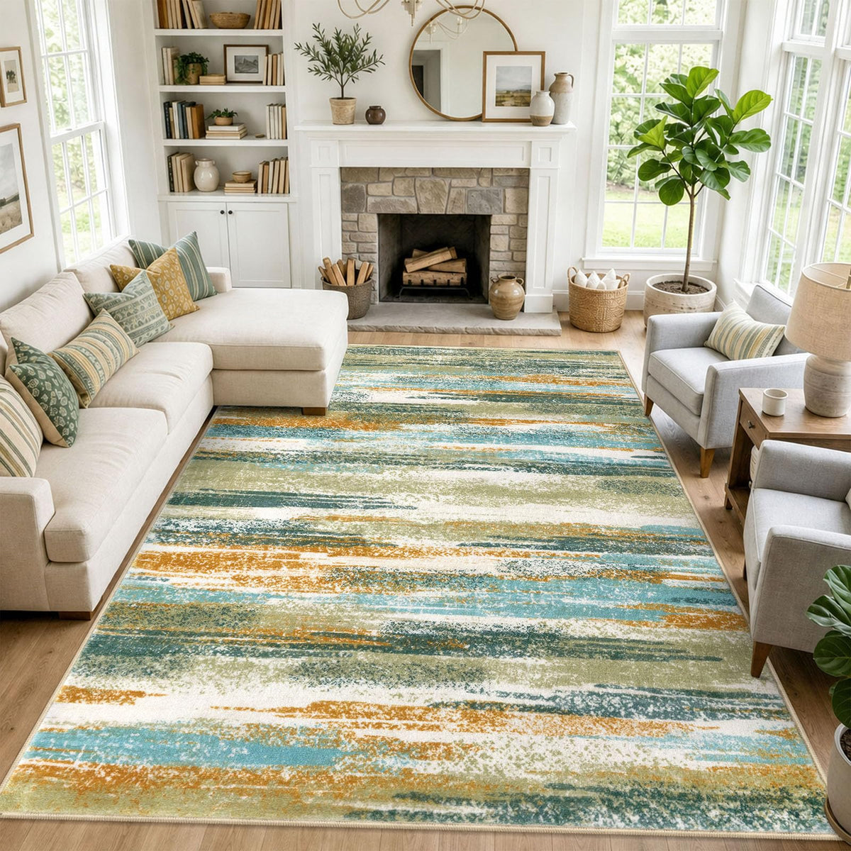 Lansny Modern Abstract 2x5 Runner Rug Non Slip Washable Kitchen Rugs