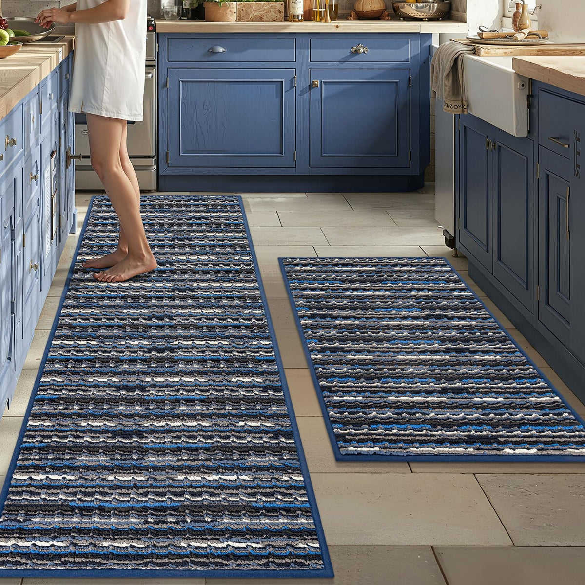 BSICPRO Kitchen Rugs Sets of 2, Non Slip Kitchen Mats for Floor, Black