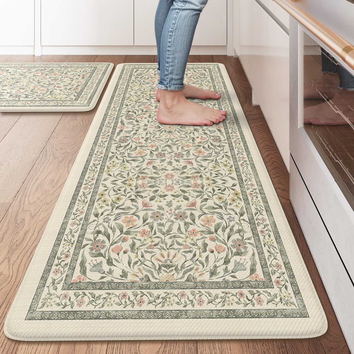 KIMODE Anti Fatigue Kitchen Mats for Floor, Boho Floral Kitchen Rugs Sets