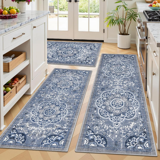Ileading Kitchen Rugs Set 3 Piece, Non Slip Washable Kitchen Mats for Floor