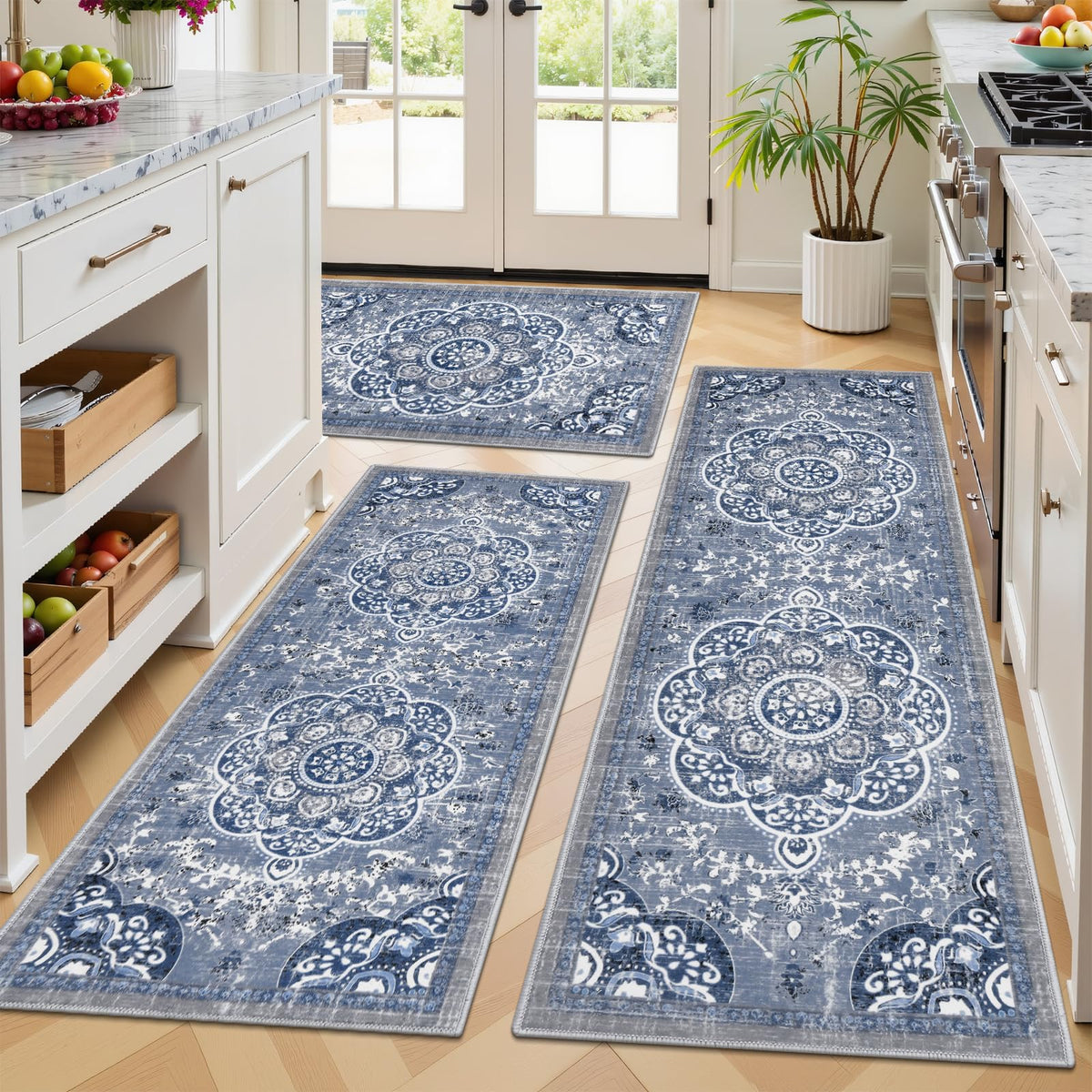 Ileading Kitchen Rugs Set 3 Piece, Non Slip Washable Kitchen Mats for Floor