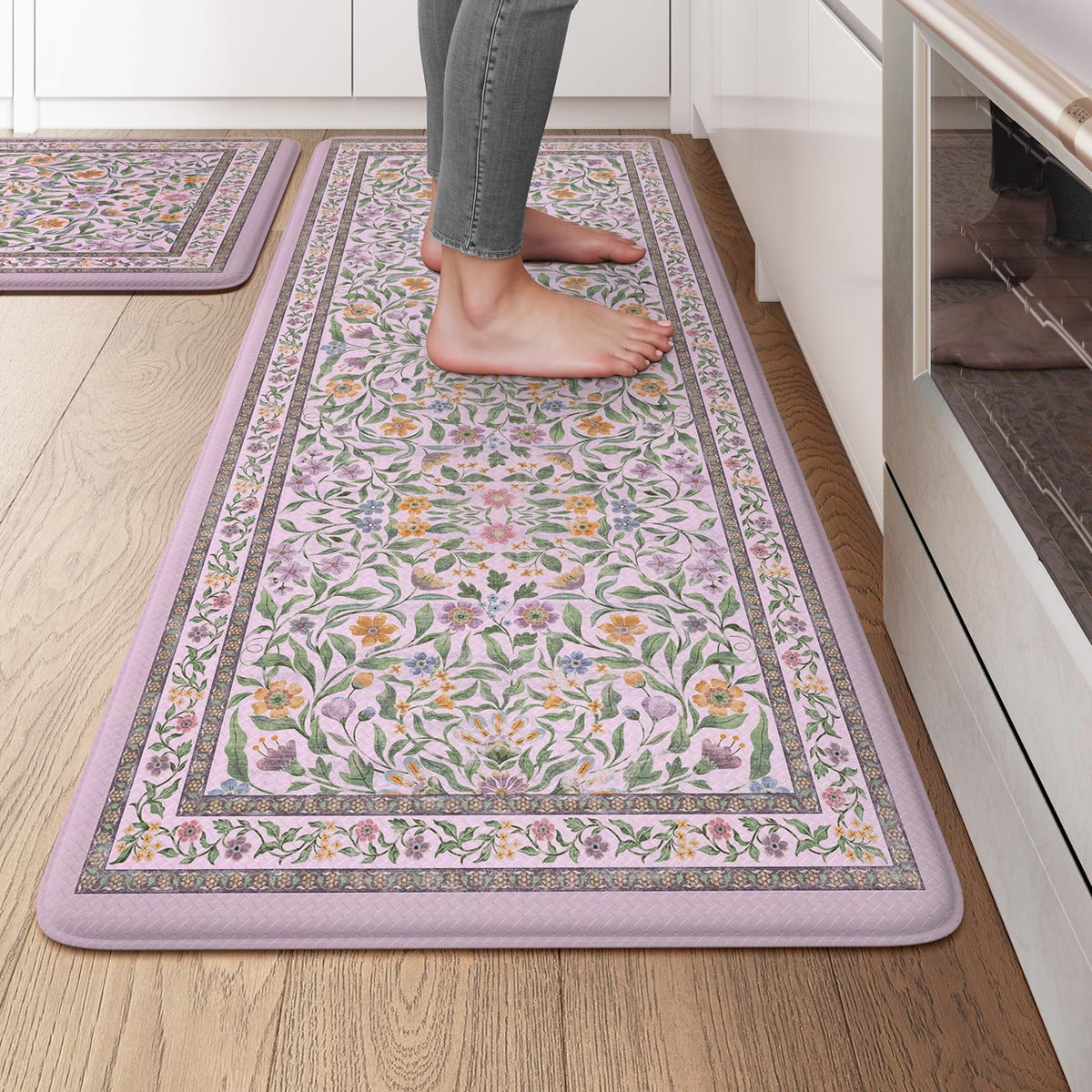 KIMODE Anti Fatigue Kitchen Mats for Floor, Boho Floral Kitchen Rugs Sets