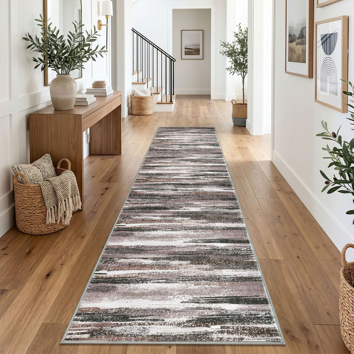 Lansny Modern Abstract 2x5 Runner Rug Non Slip Washable Kitchen Rugs