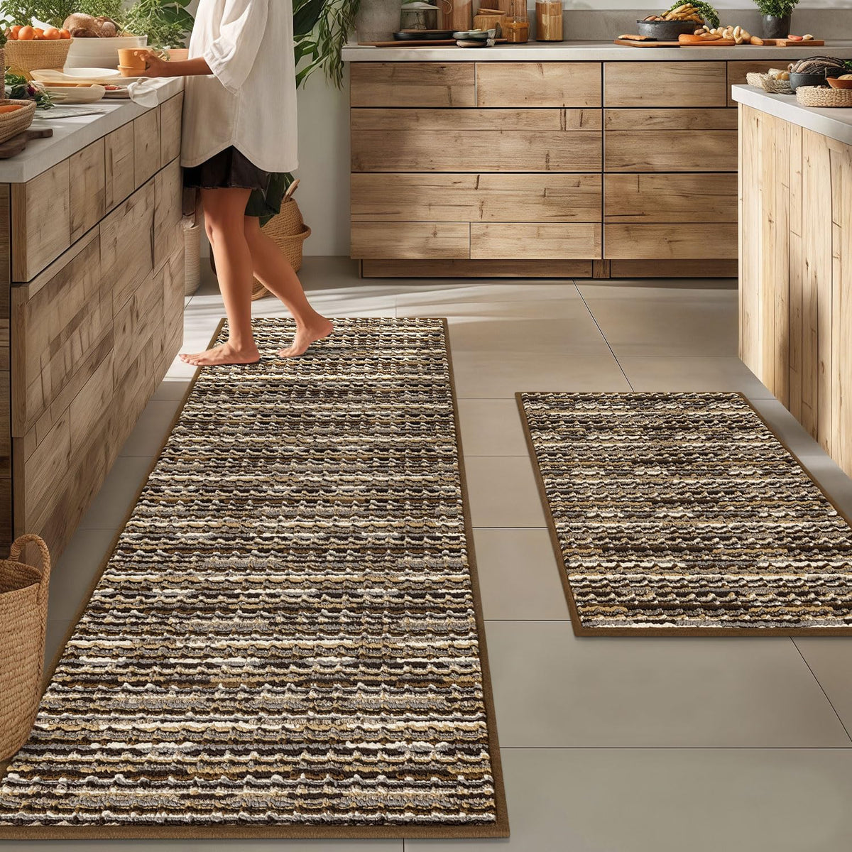 BSICPRO Kitchen Rugs Sets of 2, Non Slip Kitchen Mats for Floor, Black