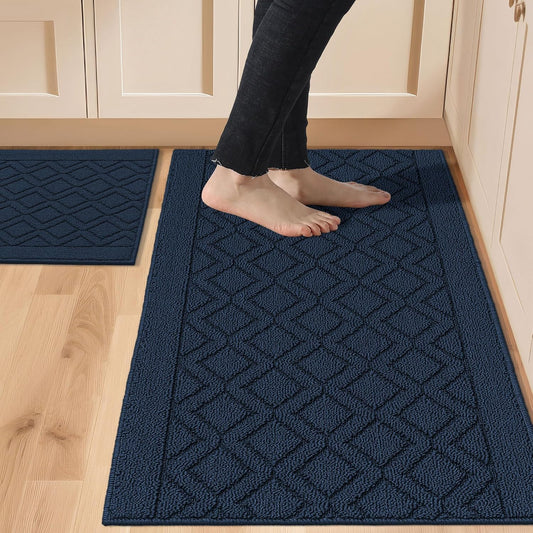 COSY HOMEER 48x20Inch/30X20Inch Kitchen Rugs Sets of 2,Navy Blue
