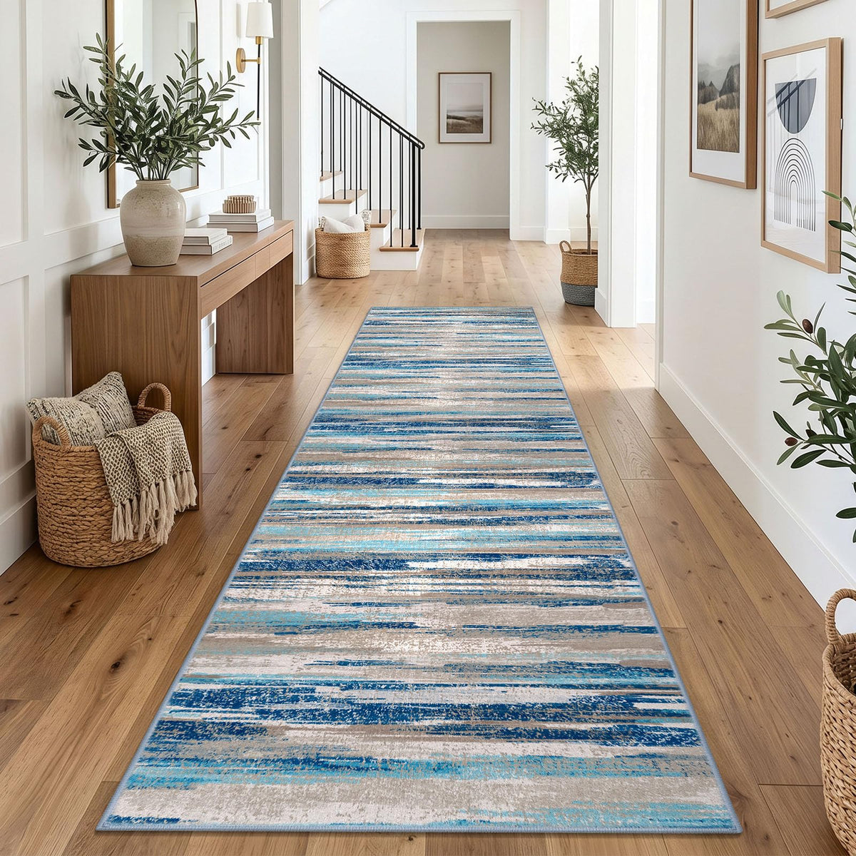 Lansny Modern Abstract 2x5 Runner Rug Non Slip Washable Kitchen Rugs
