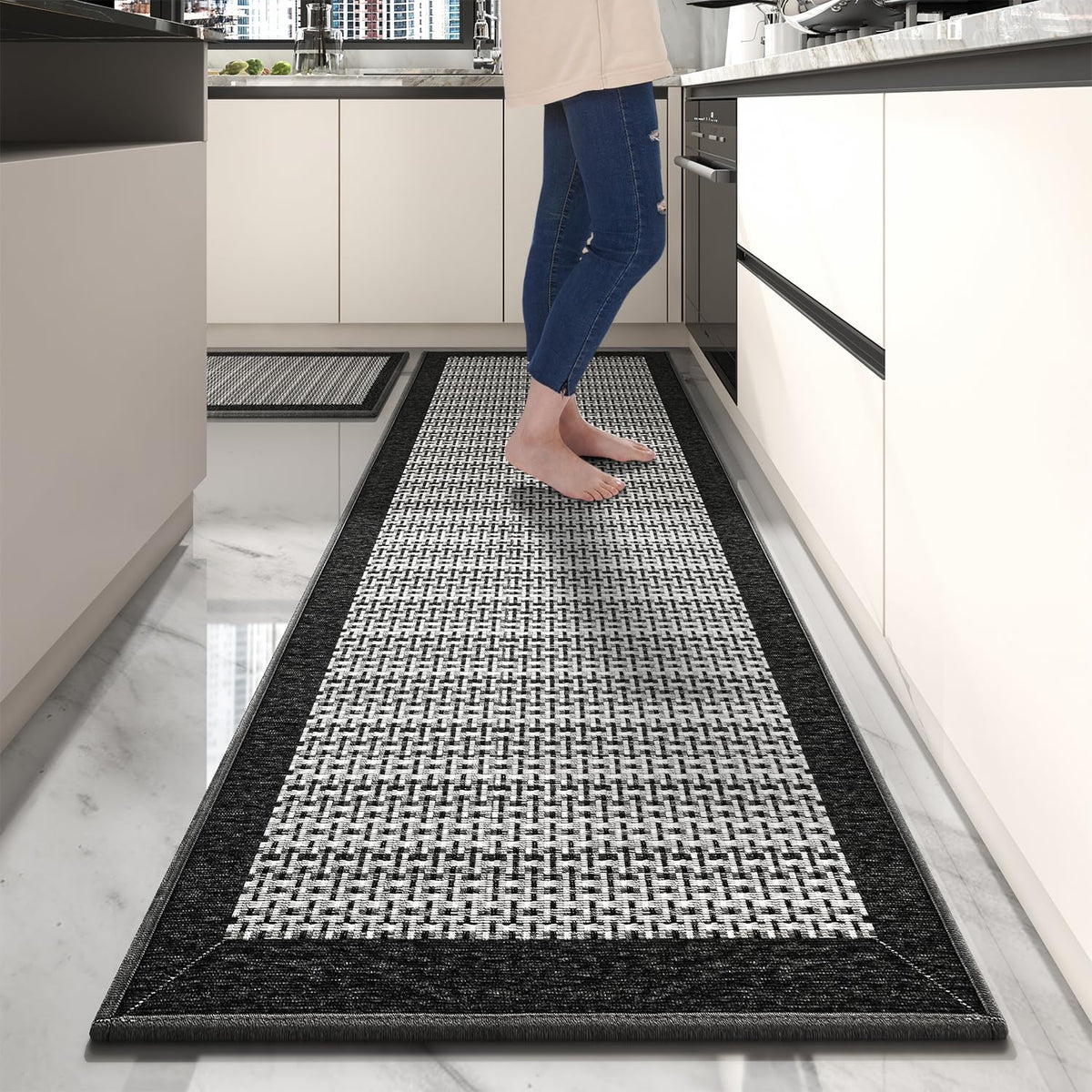 PADOOR Extra Large Kitchen Runner Rugs and Mats 2PCS, 2.5'x6'+20"x32",Grey