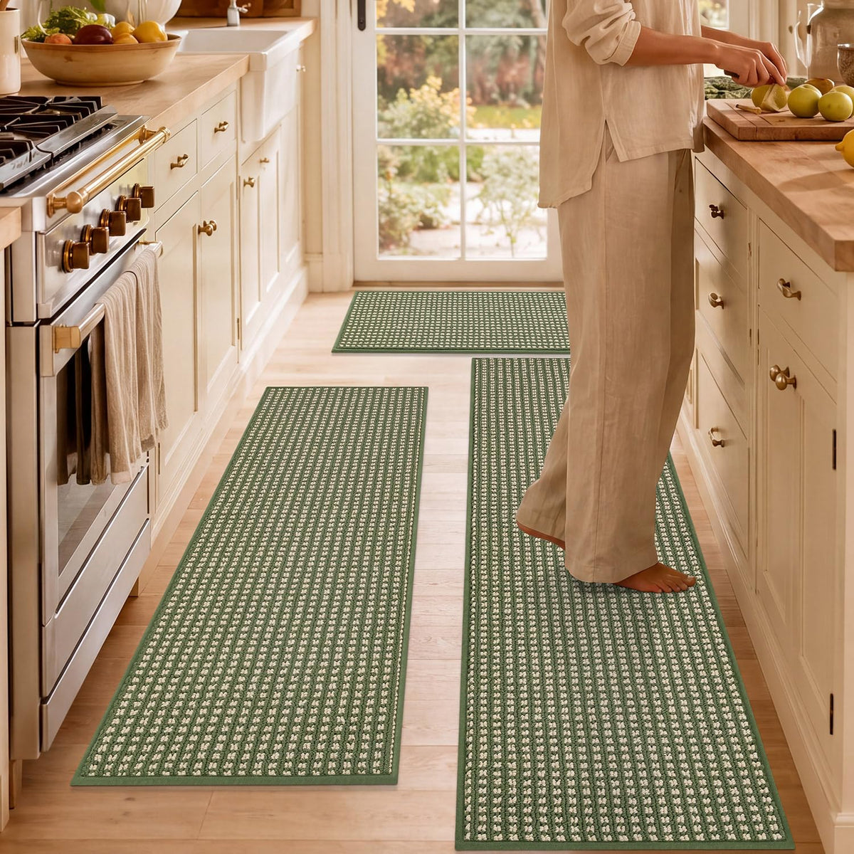 hicorfe Waffle Kitchen Runner Rugs Set of 2,Non Slip Kitchen Mats for Floor
