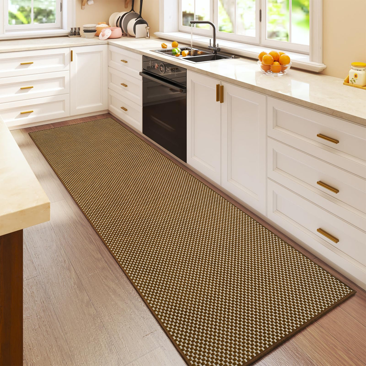 YDKGL 2x6 ft Low Pile Kitchen Runner Mat, Non Slip Washable, Brown