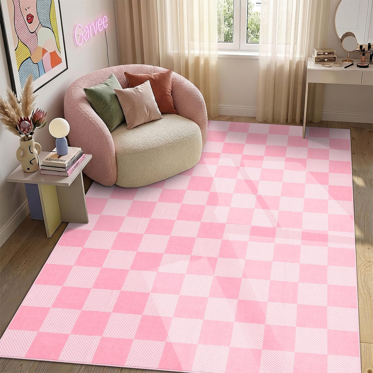 GarveeHome Checkered Pink 2x6 Washable Kitchen Runner Rug Low-Pile Entryway