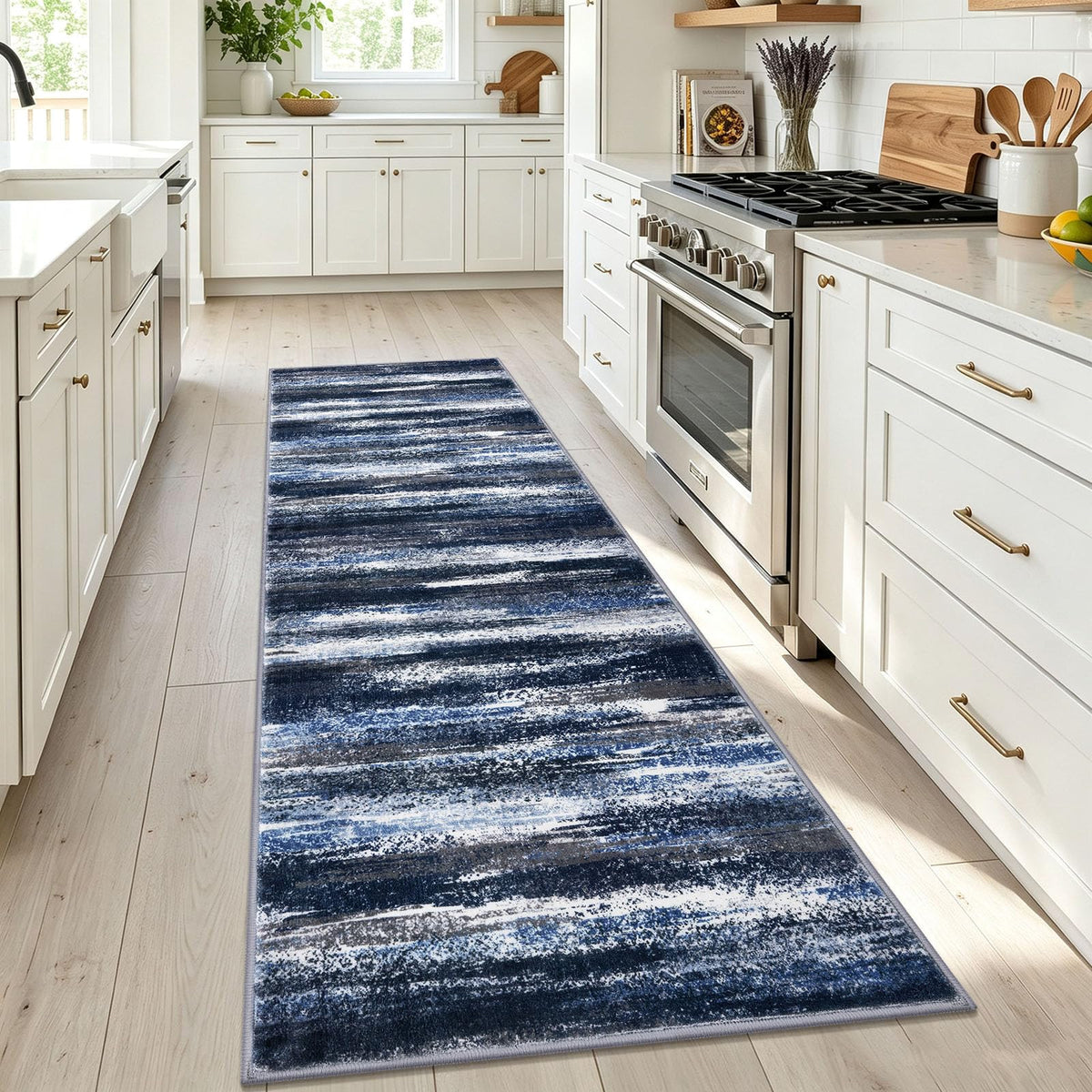 Lansny Modern Abstract 2x5 Runner Rug Non Slip Washable Kitchen Rugs