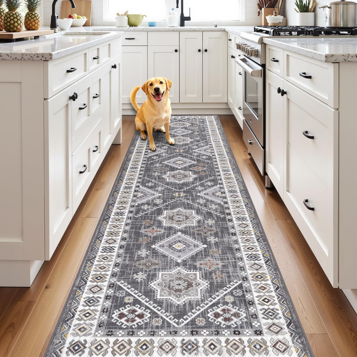 HEBE Boho Kitchen Rugs Set of 3, Non Slip Washable Kitchen Mats for Floor