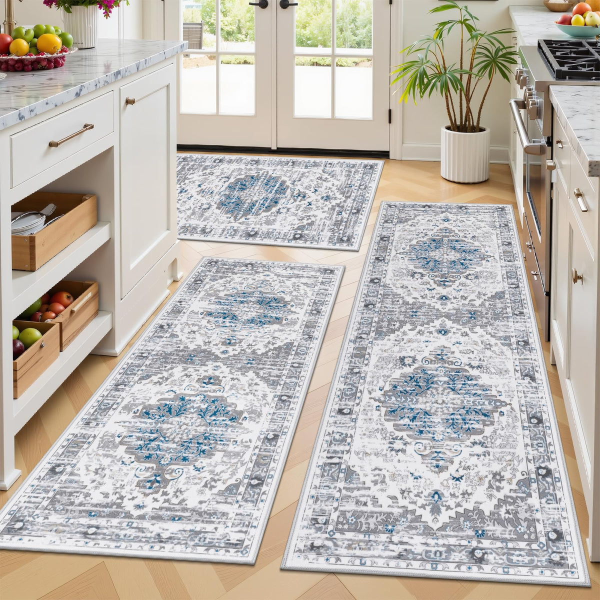 Ileading Kitchen Rugs Set 3 Piece, Non Slip Washable Kitchen Mats for Floor