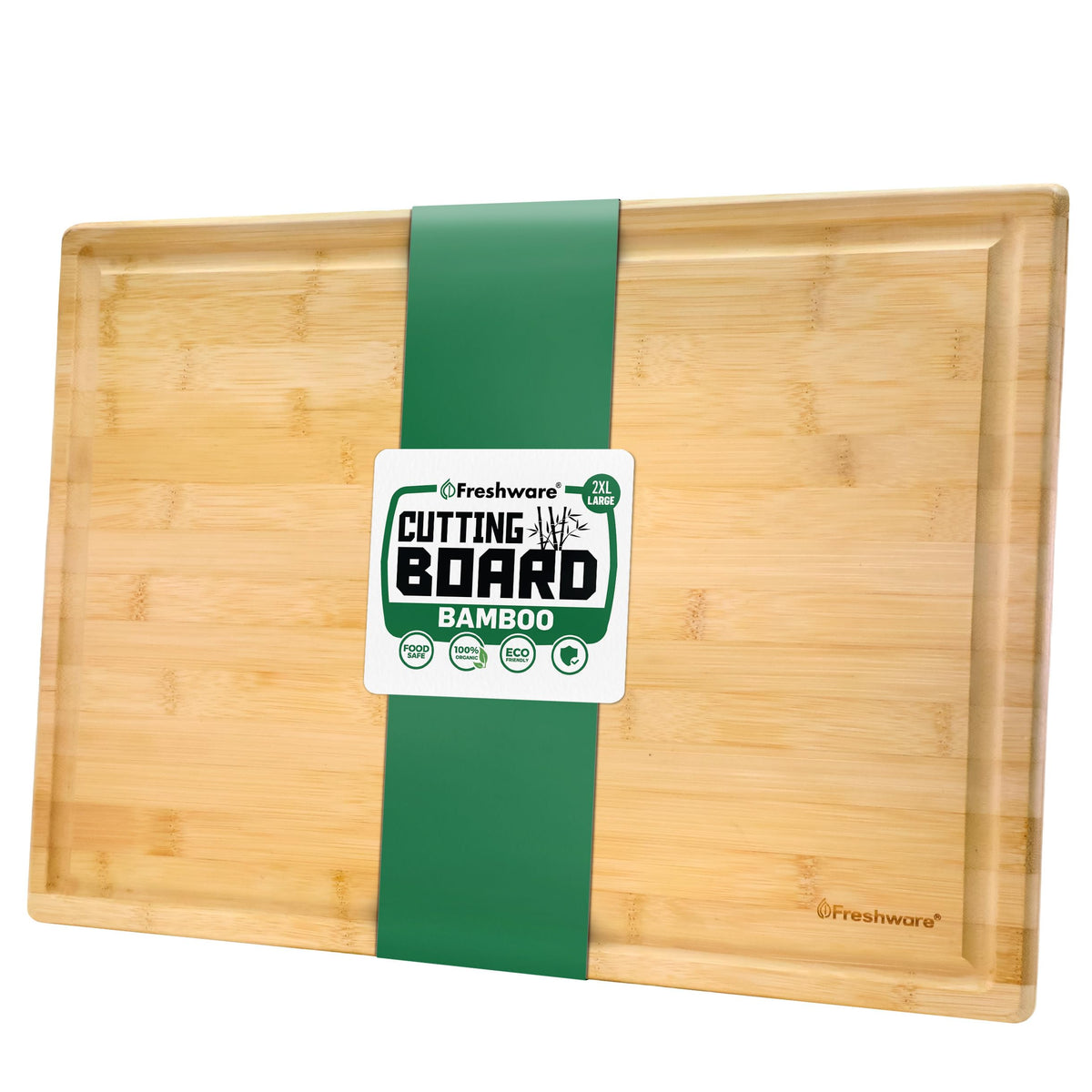 Freshware Freshware Bamboo Cutting Boards for Kitchen with Juice Groove [Set of 2] Wood Cutting Board for Chopping Meat, Vegetables, Fruits, Cheese, Knife Friendly Serving Tray with Handles