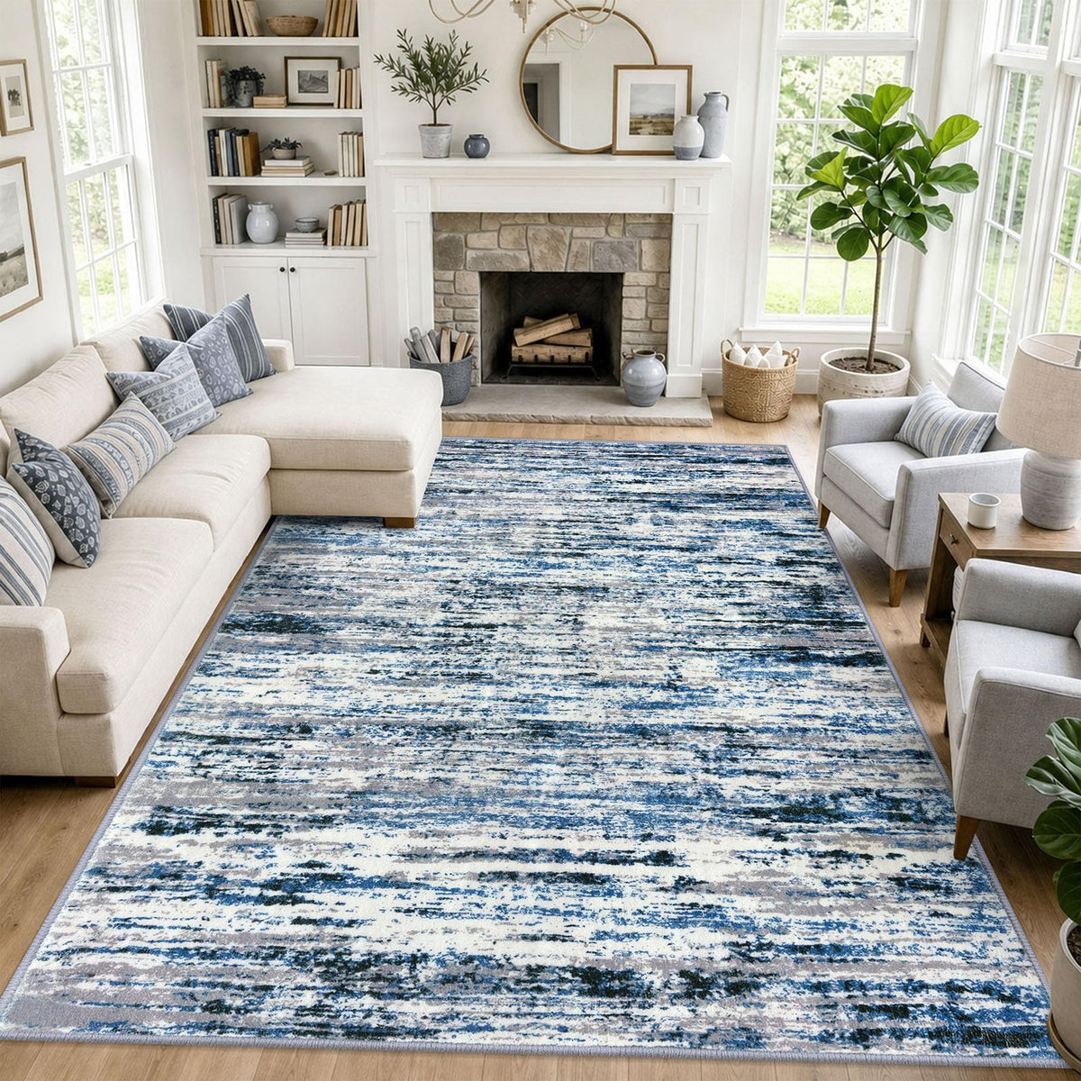 Lansny Modern Abstract 2x5 Runner Rug Non Slip Washable Kitchen Rugs