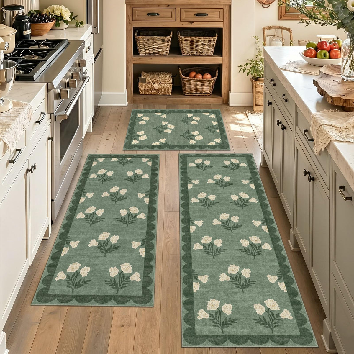 Kitchen Rugs Sets of 3 Non-Slip Washable - Kitchen Mats for Floor