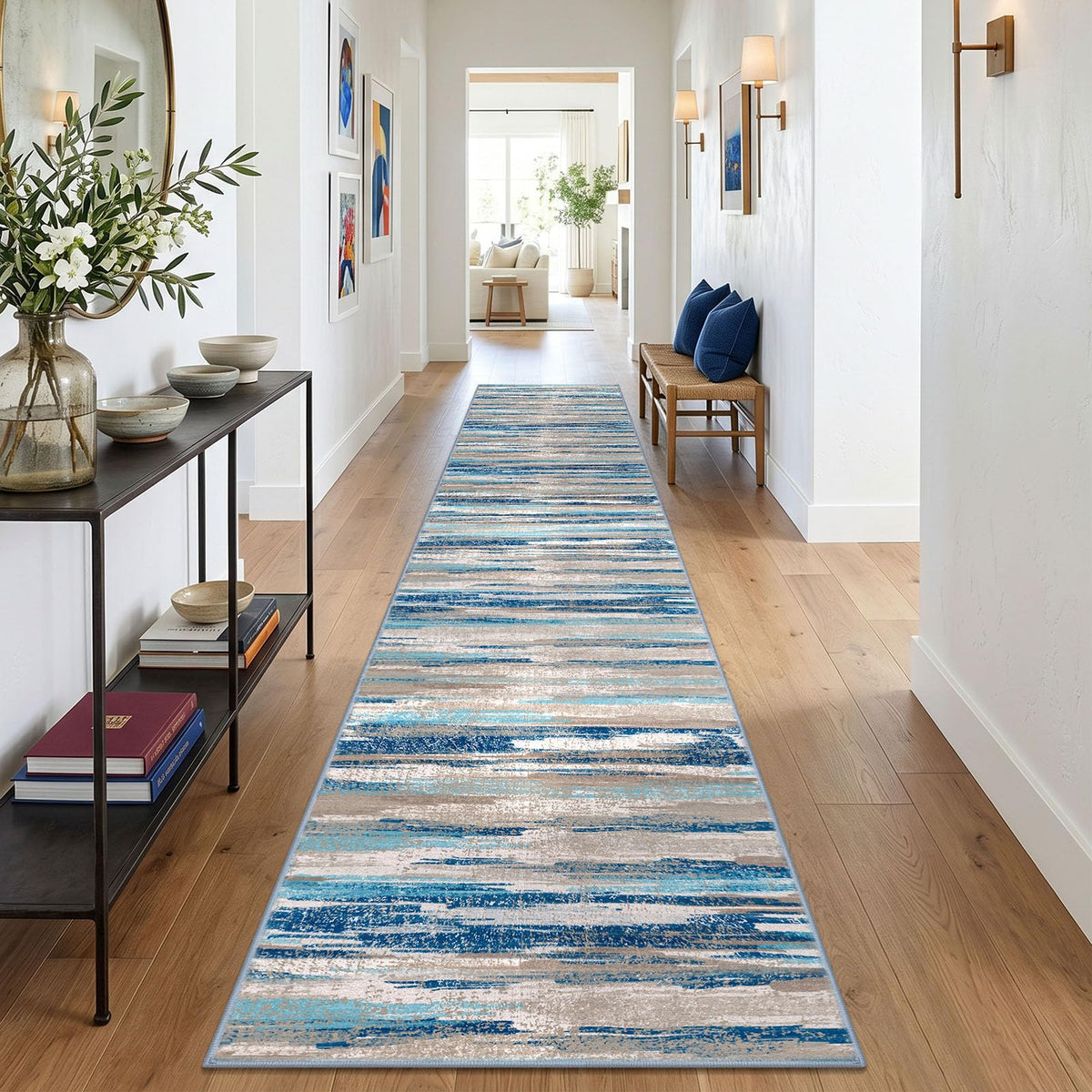 Lansny Modern Abstract 2x5 Runner Rug Non Slip Washable Kitchen Rugs