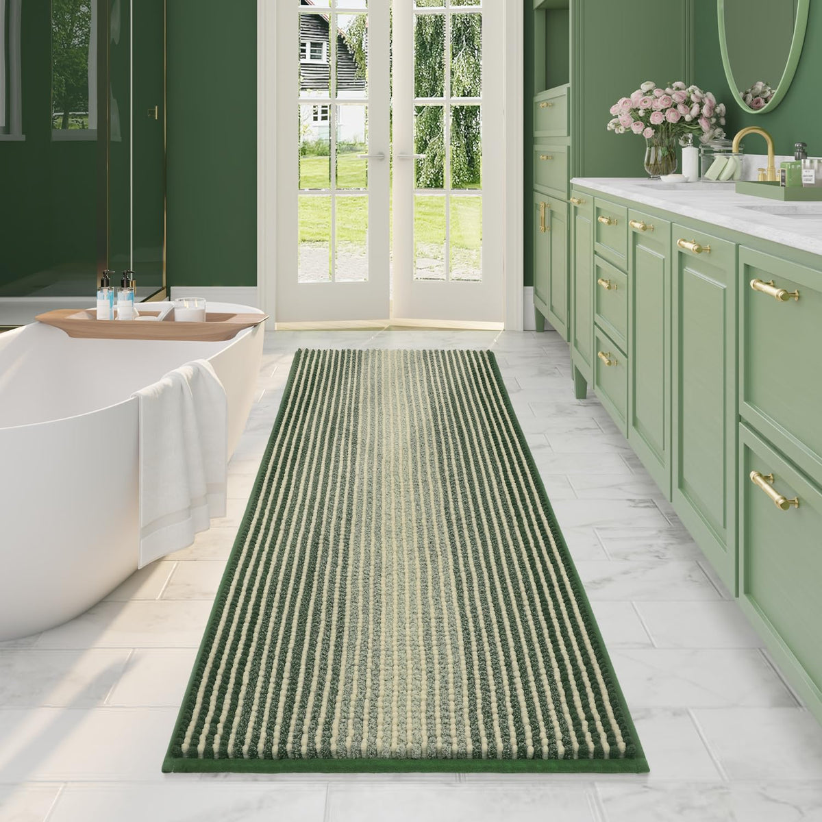 BSICPRO Bathroom Rugs Sets 2 Piece, Non Slip Boho Bath Mats, Beige
