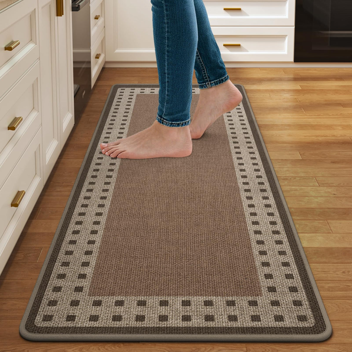 Kitchen Rugs Set of 2, Kitchen Mats for Floor,17x30+17x47 Brown