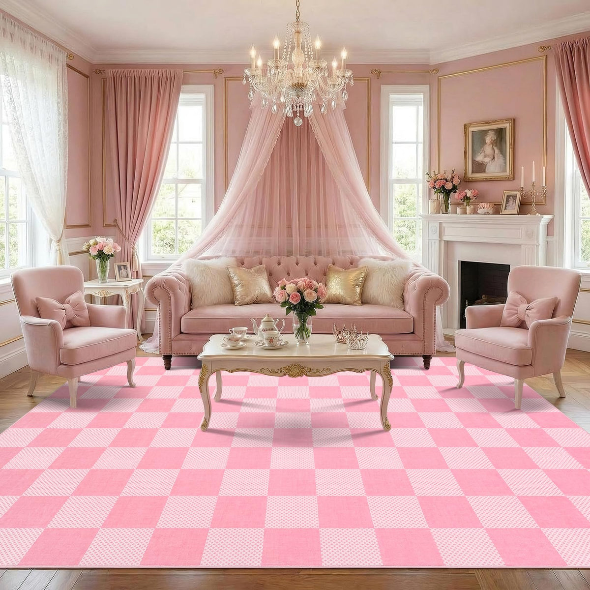GarveeHome Checkered Pink 2x6 Washable Kitchen Runner Rug Low-Pile Entryway