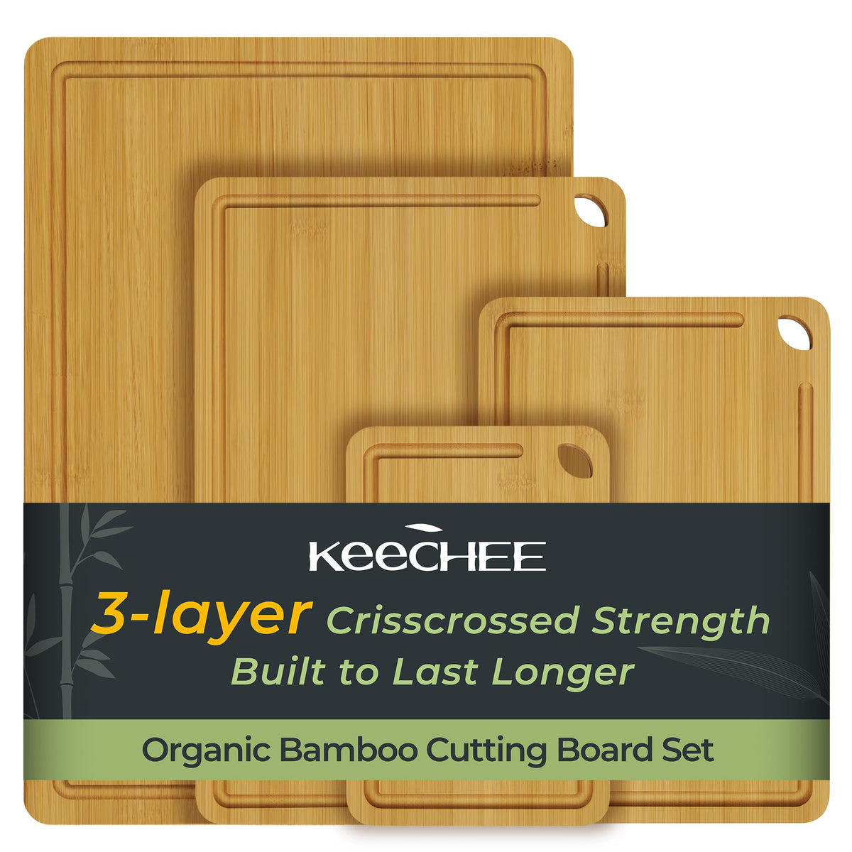 Keechee Butcher Block 2-Pcs Carbonized Bamboo Cutting Board Set With Non-Slip Design For Meal Prep & Cheese Serving(2Pcs)