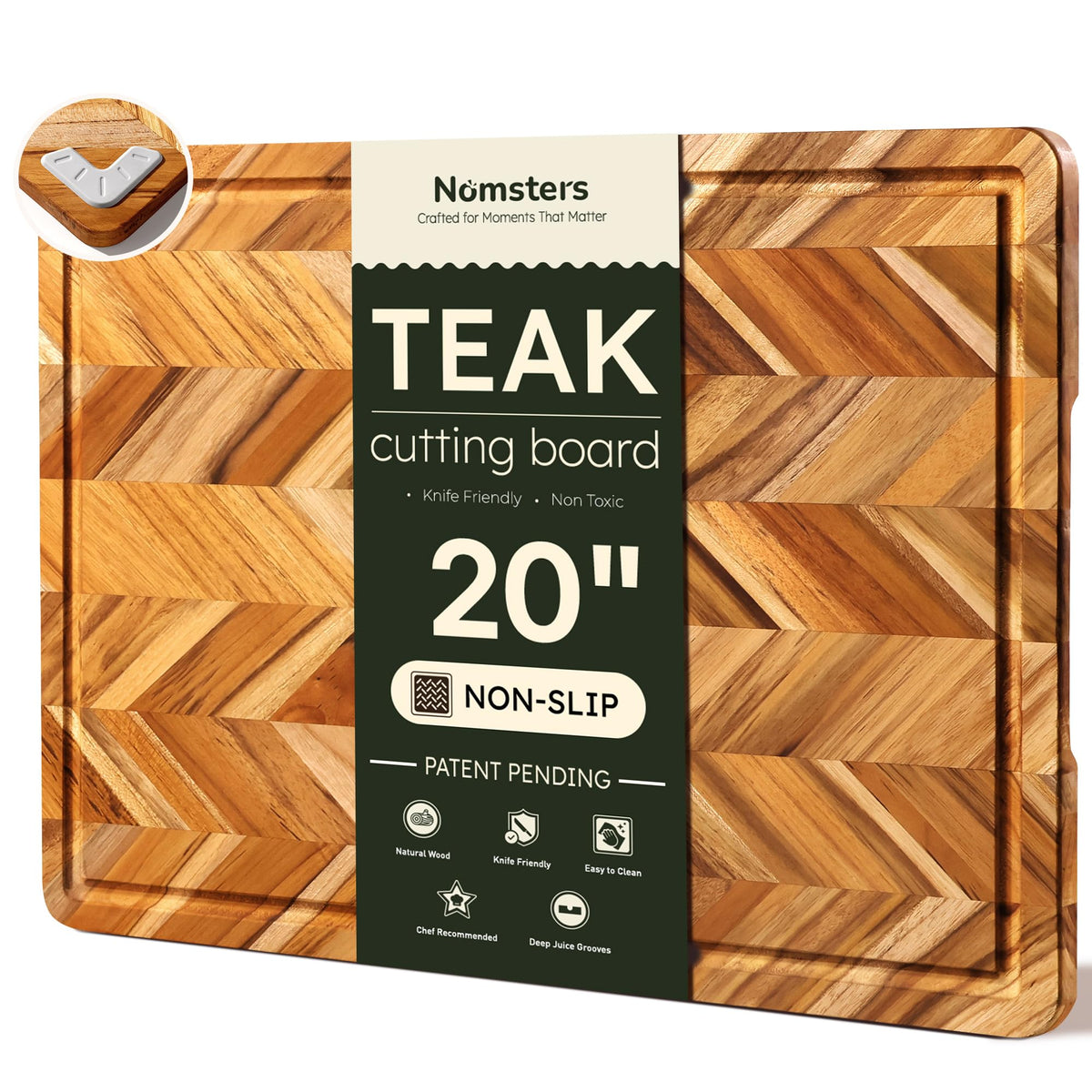 Teak Cutting Boards for Kitchen 3 Pack Herringbone Wooden Wood Board Holder