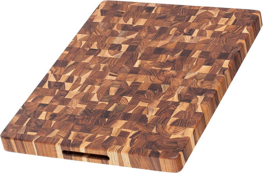 Teakhaus Thick End Grain Butcher Block with Grip Handles, Medium