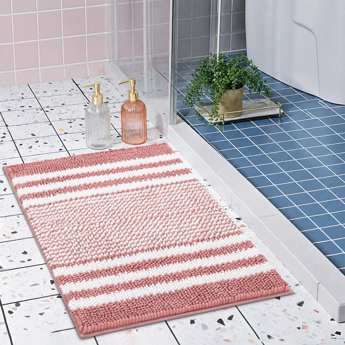 BSICPRO Bathroom Rugs Sets 2 Piece, Non Slip Boho Bath Mats, Beige