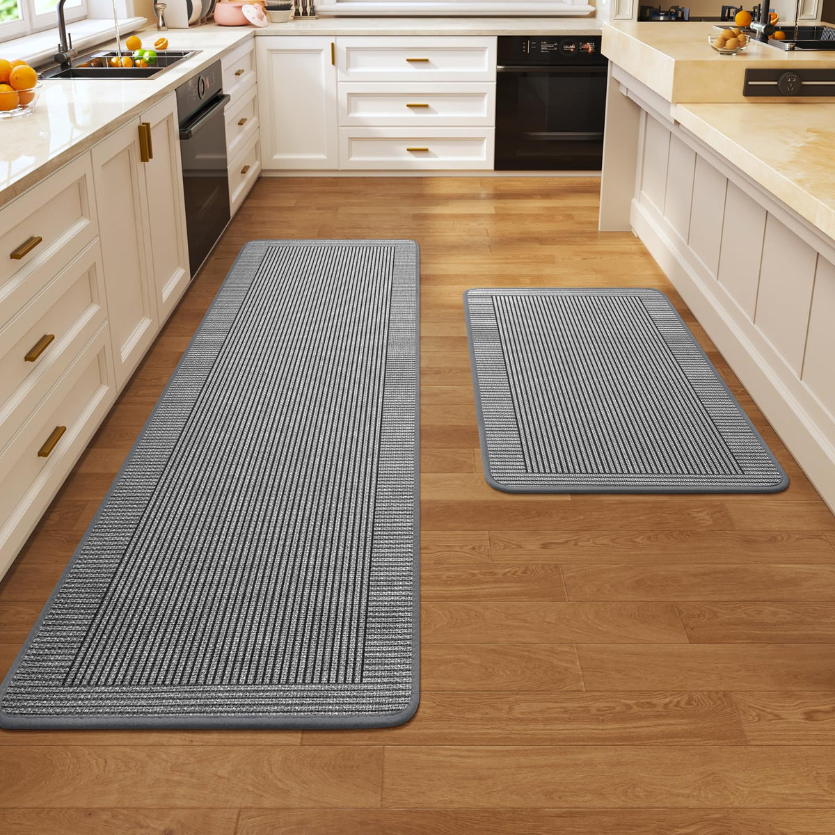Kitchen Rugs Set of 2, Kitchen Mats for Floor,17x30+17x47 Brown