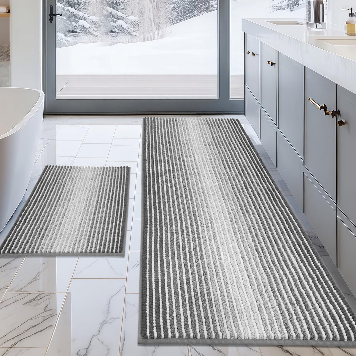 BSICPRO Bathroom Rugs Sets 2 Piece, Non Slip Boho Bath Mats, Beige