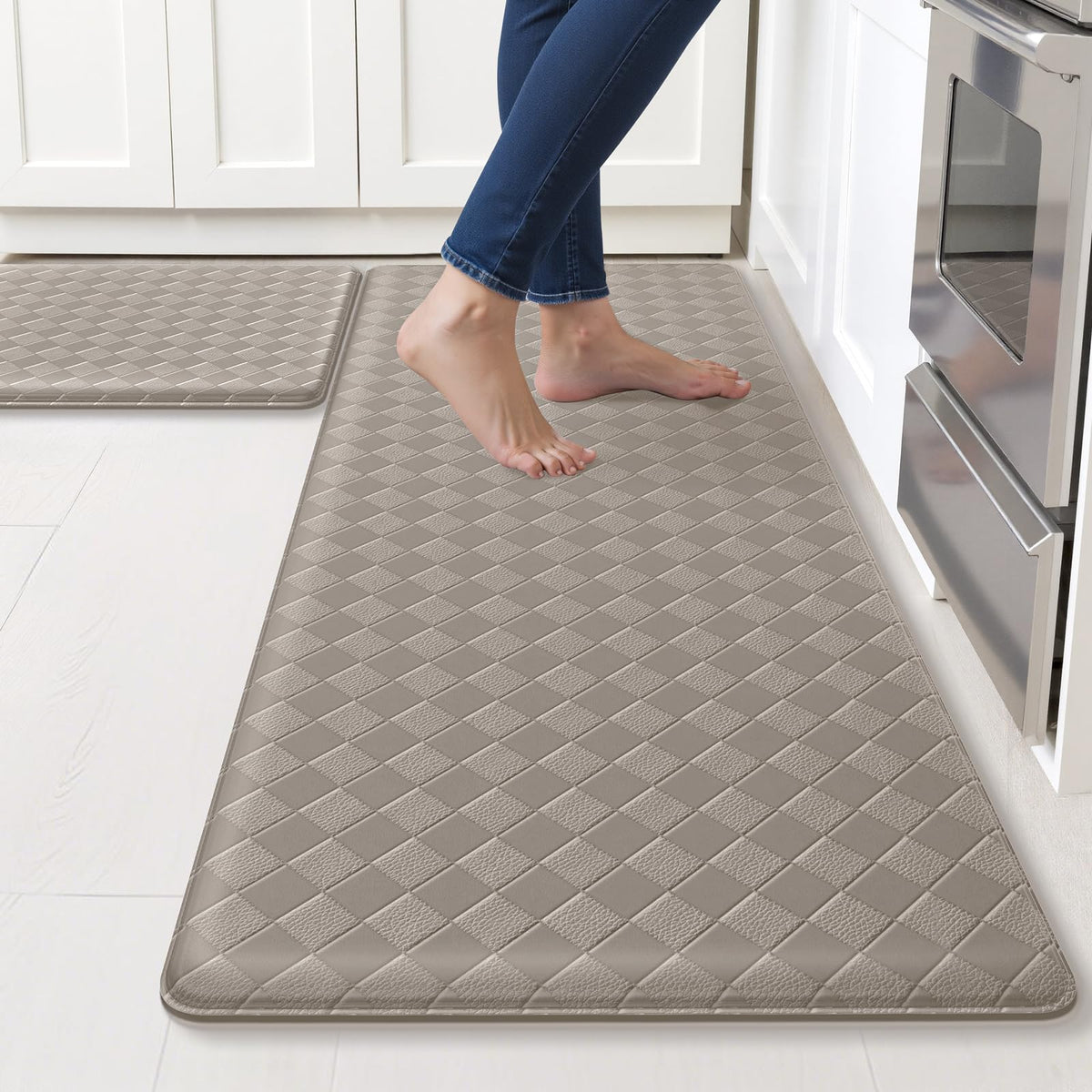 TranquilRelax 2-Piece Kitchen Mats, Cushioned Non-Slip Floor Mats, Black