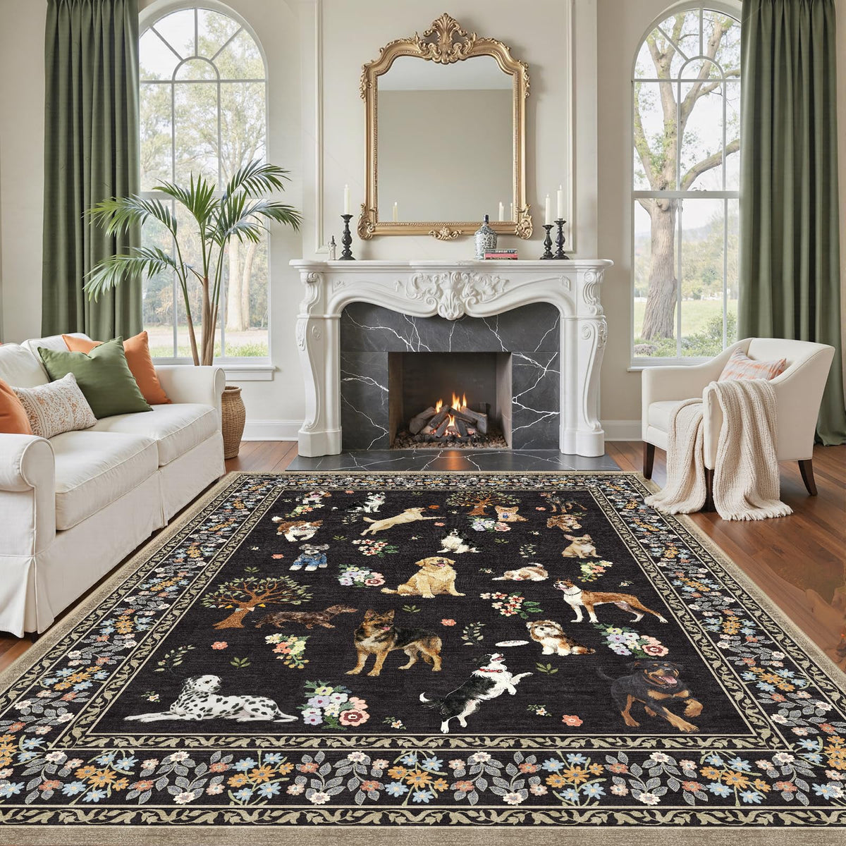 Washable Runner Rug 2x6 Beige Floral, Non Slip for Hallway, Kitchen